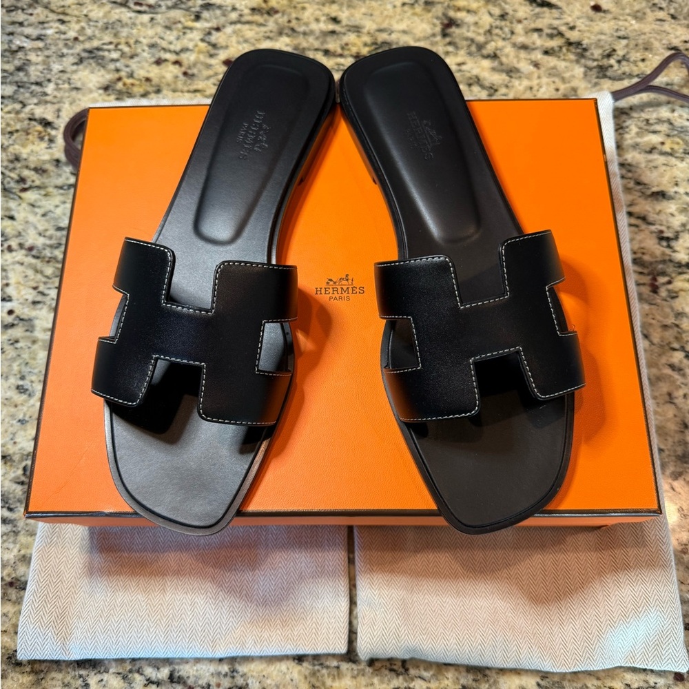 Hermès Black Slide Sandals